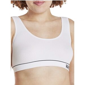 Hanes Women's White Seamless Ribbed Scoop Sports Bra/Bralette XS